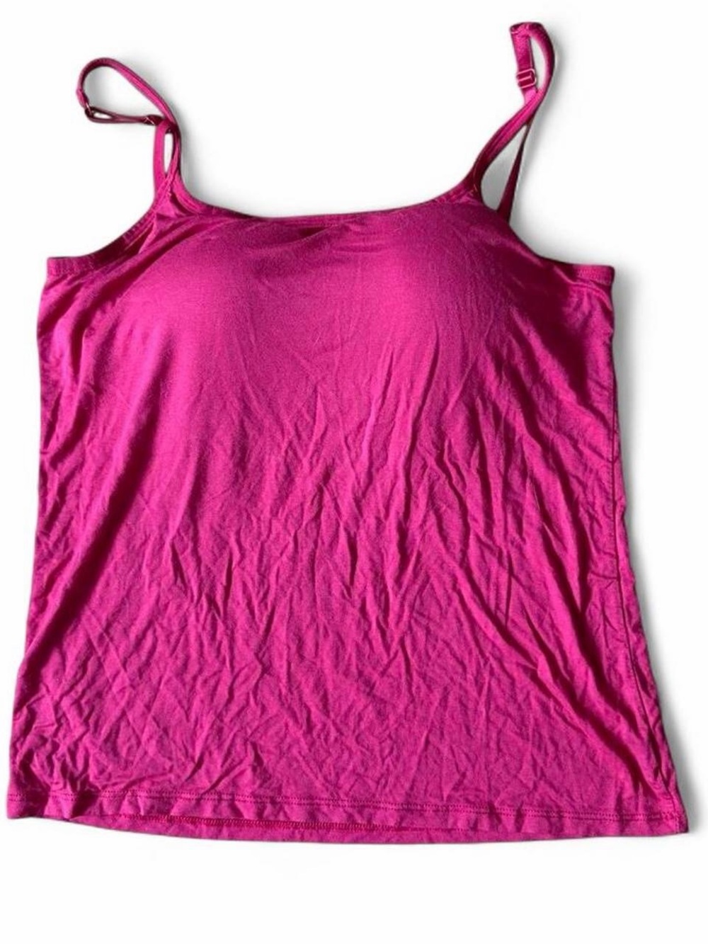 Women’s Fuchsia Spaghetti Strap Tank Top Lightweight Layering built in Cami Sz L